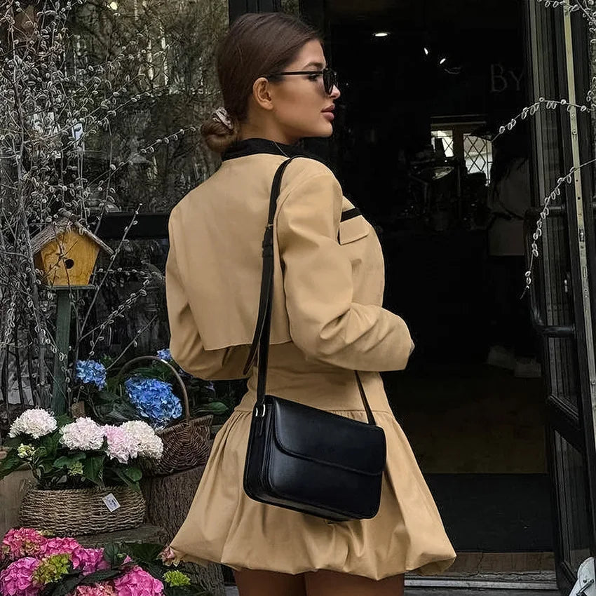 Eleganter Zweiteiler Damen – Kurzblazer & Hoher Taillenrock im Blütenstil